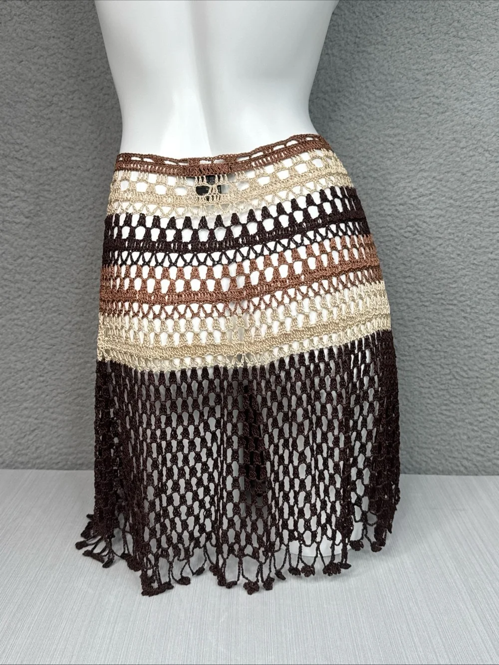 Cool Attitude Boho-Style Striped Crochet Mini Skirt/Swimsuit Cover Up OS /XS